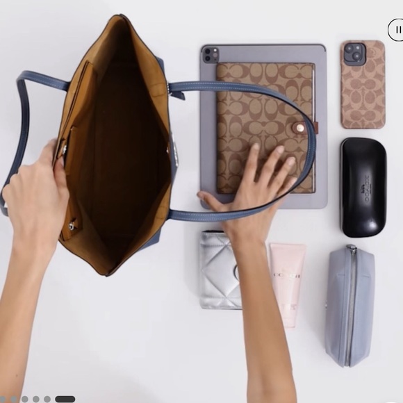 Authentic COACH Pebbled leather/suede snap long Tote - Picture 8 of 14